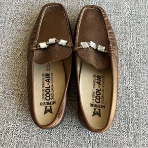 Mephisto Women’s Slip On Loafer Mules Metallic Bronze Leather Jewel Size 7